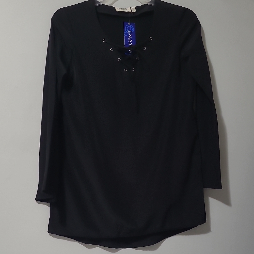 Black Lace-Up Long Sleeve Top